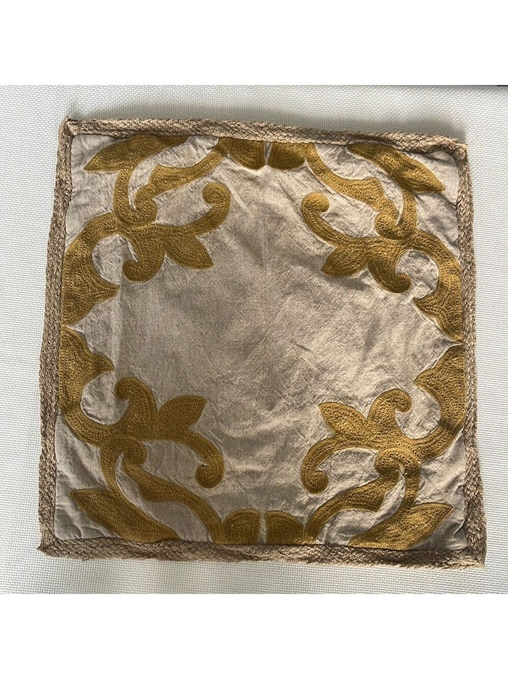 Pier 1 "Yellow Scroll w/Jute Edge" 18" x 18" Pillow Cover